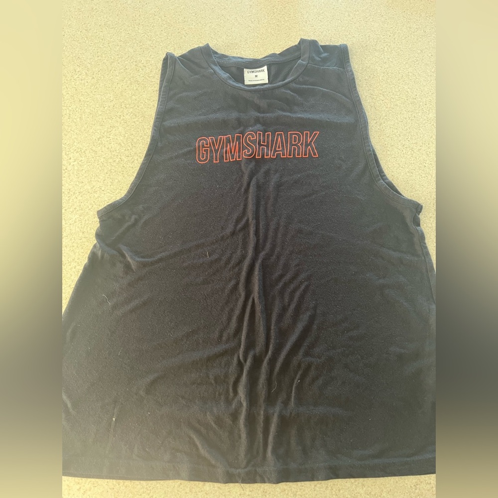 Gymshark Dark Blue Sleeveless Top with Red Logo